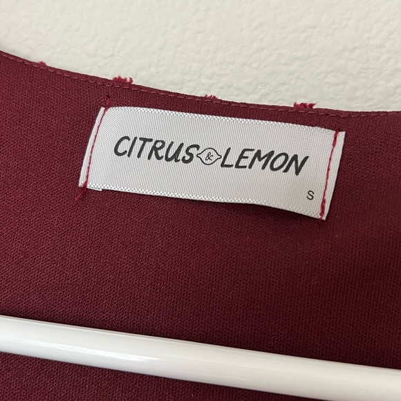 Citrus and Lemon Burgundy Red Holiday Maxi Dress - Picture 3 of 7